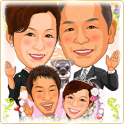 結婚式ご両親プレゼント用似顔絵ボード：ひまわり-4-3-縦（両親贈答：両家別々4名様・A3サイズ）