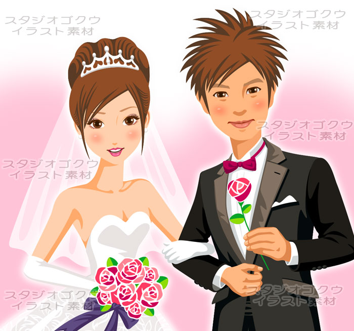 ウェディングイラスト素材カット 1 結婚式新郎新婦イラスト 結婚式の美しい似顔絵 美顔絵 Com