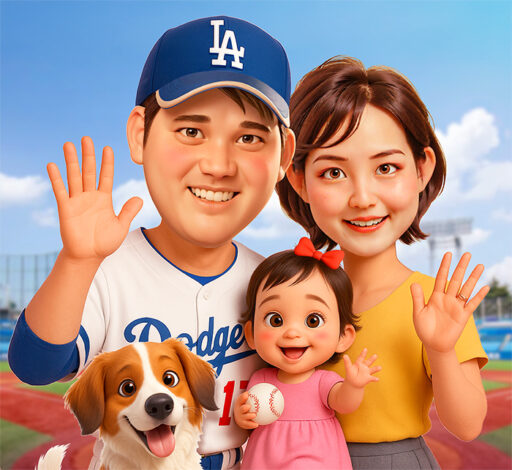大谷翔平選手ご家族の似顔絵アニメーション