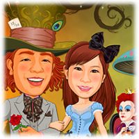 似顔絵ウェルカムボード：不思議の国のアリス-1-1-縦（お茶会・帽子屋・コスチューム）