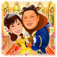 ウェルカムボード：美女と野獣-9-1-縦（セント・ラファエロチャペルス銀座テンドガラス、オリジナル教会背景）