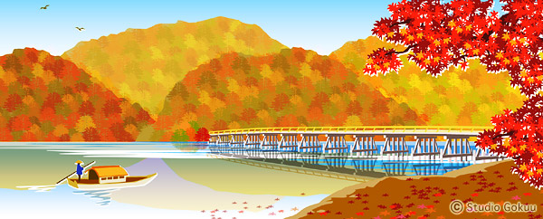 F 6 イラストカット 京都嵐山渡月橋 結婚式の美しい似顔絵 美顔絵 Com