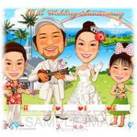 ハワイアロハ・ケ・アクア・チャペルとハート型湖・結婚記念似顔絵