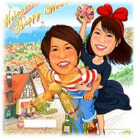 似顔絵ウェルカムボード：魔女の宅急便-1-1-縦（ジブリアニメ風コスチューム）
