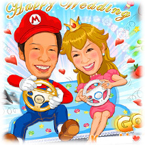 似顔絵ウェルカムボード：マリオカート-2-1-横（長野県・信州ふるさと自慢バージョン）