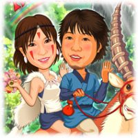 アシタカとサンコスチューム・二人乗り乗馬ポーズ