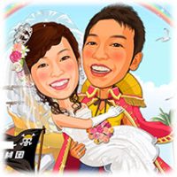 似顔絵ウェルカムボード：ワンピース-5-1-縦（ルフィお姫様抱っこ）