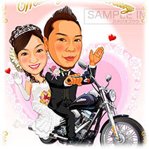ローズ 7 縦 愛車バイク二人乗りツーリング 結婚式の美しい似顔絵 美顔絵 Com