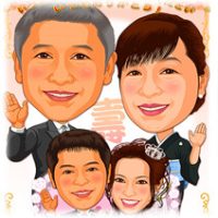 結婚式両親贈答似顔絵ボード：ローズ-6-3-縦（ご両家別々4名様配置）