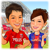 似顔絵ウェルカムボード：サッカー-5-9 縦（親善試合・浦和レッズ・FC東京ユニフォーム）