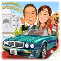 両親贈答似顔絵ボード：インド-2-1-横（還暦祝い：愛車・ペット・思い出の旅先など