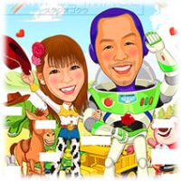 似顔絵ウェルカムボード：トイ・ストーリー-1-1-縦（ジェシーとバズ）