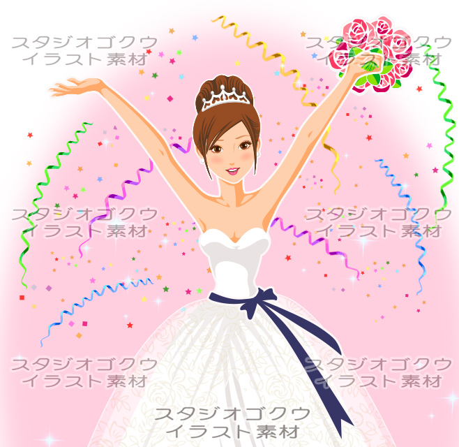 ウェディングイラスト素材カット 11 新婦 花嫁イラスト 美しい似顔絵のスタジオゴクウ 美顔絵