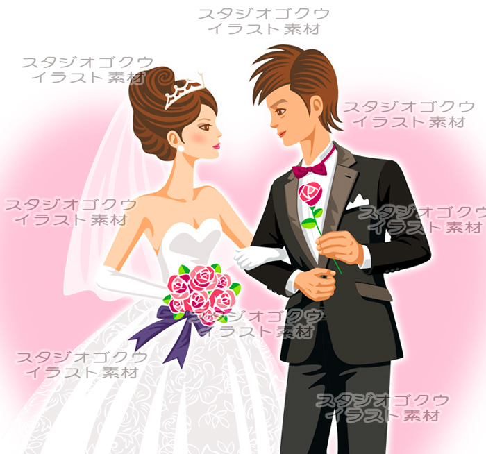 ウェディングイラスト素材 2 結婚式新郎新婦イラスト 美しい似顔絵のスタジオゴクウ 美顔絵