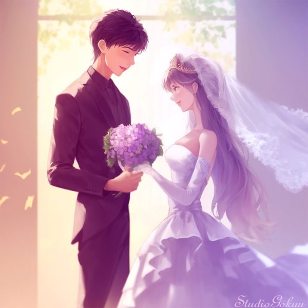 ウェディングイラスト素材カット「結婚式新郎新婦イラスト-4」